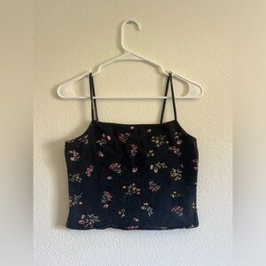GARAGE Black Tank with Flowers, Size 4/L
